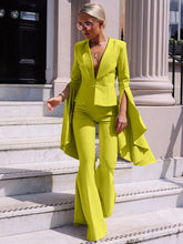 Two Piece Flare Sleeve Blazers Bell Bottom Pants Set